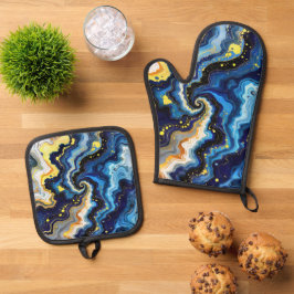 Set De Manoplas Trazos vibrantes de azul y oro 1