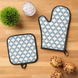 Set De Manoplas Trellis azul blanco y bebé, Entramado, Quatrefoil