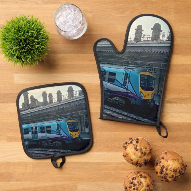Set De Manoplas Tren azul claro y amarillo (De arriba hacia abajo)