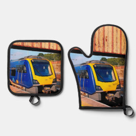 Set De Manoplas Tren azul y amarillo