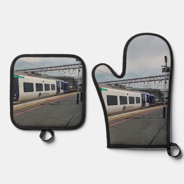 Set De Manoplas Tren azul y blanco (Anverso)