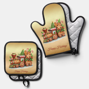Set De Manoplas Tren de Pan de Jengibre Navideño