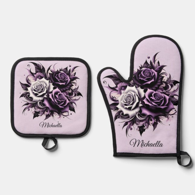 Set De Manoplas Tres Rosas morados (Anverso)