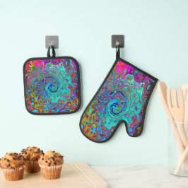 Set De Manoplas Trippy Sky Blue Abstract Retro Liquid Swirl