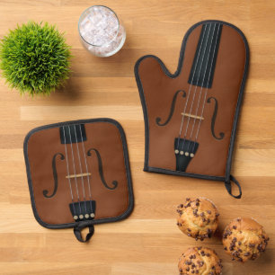Set De Manoplas Trompe L'oeil Viola Cello Strings F hole