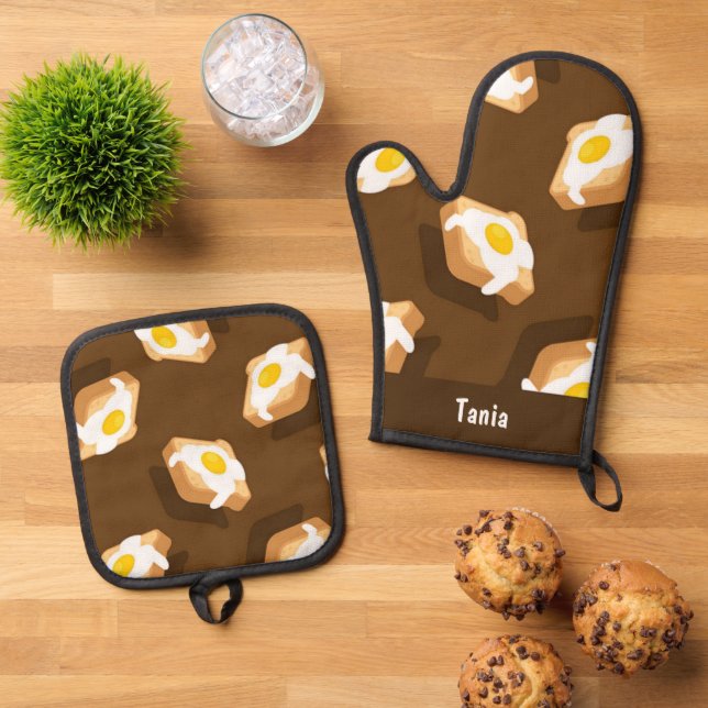 Set De Manoplas Trozo de pan con patrón de huevo (De arriba hacia abajo)