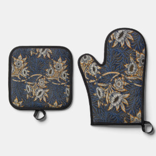 Set De Manoplas Tulipán de sauce patrón azul floral de William Mor