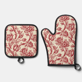 Set De Manoplas Tulipanes Rojo y Crema Toile - Decoración Campo Fr
