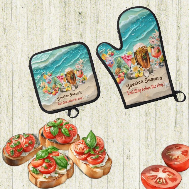 Set De Manoplas Última Vuelta Antes De La Carrera Tropical De Cóct (Last Fling Before The Ring Beach Cocktail Tropical Oven Mitt & Pot Holder Set)