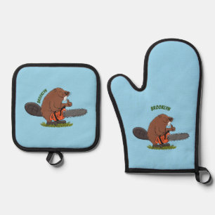 Set De Manoplas Un castor gracioso con humor de personalizado de l