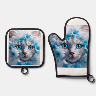 Set De Manoplas Un gato blanco ojos hermosos