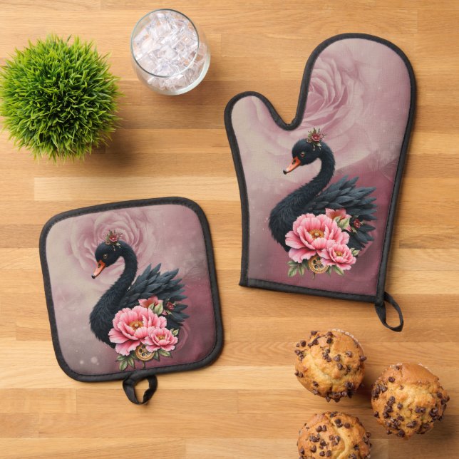 Set De Manoplas Un toque de rosa y brillo de cisne.  (De arriba hacia abajo)