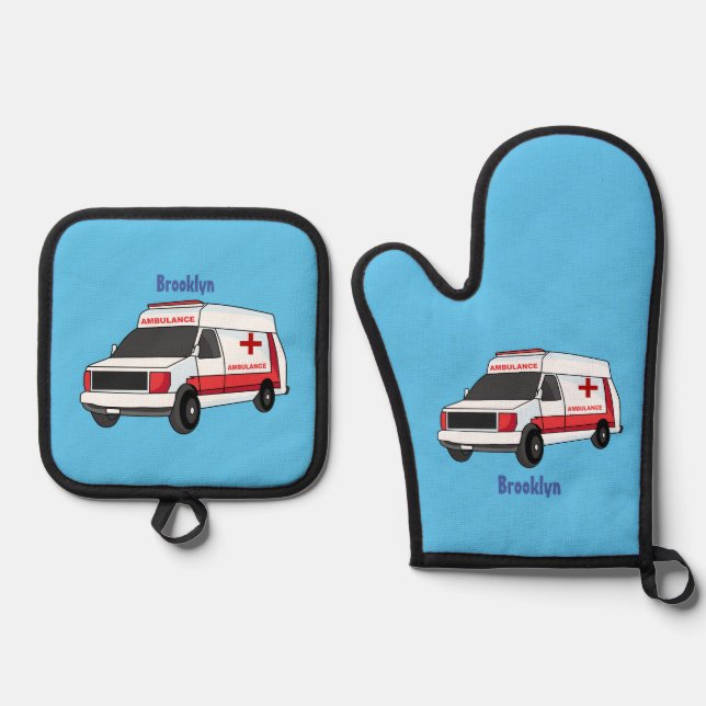 Set De Manoplas Una ambulancia roja curada van personalizado (Anverso)