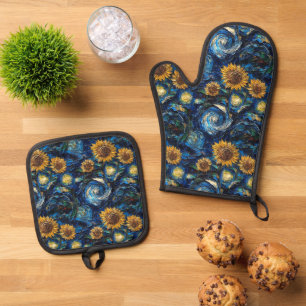 Set De Manoplas Van Gogh girasoles y noche estrellada