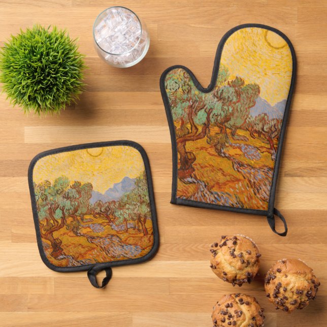 Set De Manoplas Van Gogh Olive Trees cielo amarillo (De arriba hacia abajo)