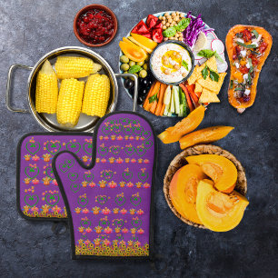 Set De Manoplas Veggie-turquía y girasoles púrpura