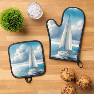 Set De Manoplas Velero solitario Horizonte Azul