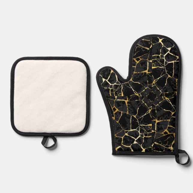Set De Manoplas Vena de oro Kintsugi negro (Anverso)
