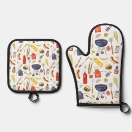 Set De Manoplas Verano BBQ Cocina Bloque Fiesta Grill