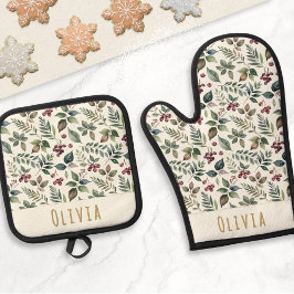 Set De Manoplas Verde Navidad Personalizado Invierno Festivo