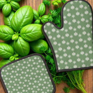 Set De Manoplas Verdes y copos de nieve blancos y sabrosos