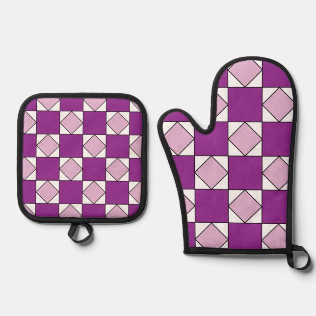 Set De Manoplas Verificadores de diamantes de cuadrado púrpura (Anverso)