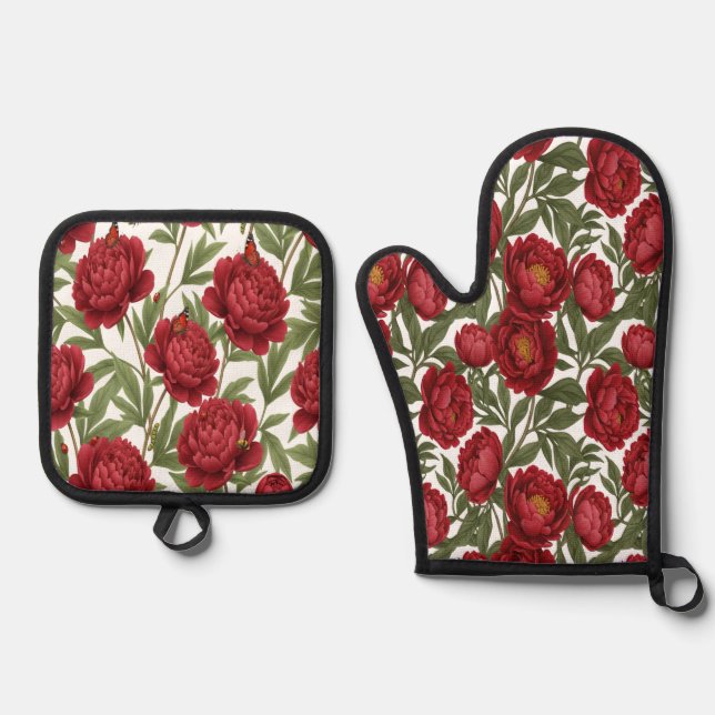 Set De Manoplas Vibrant Red Peony Collection Customizable Party (Anverso)