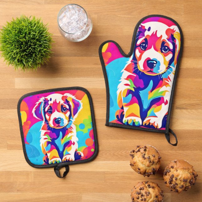 Set De Manoplas Vibrante Arte De Cachorro (De arriba hacia abajo)