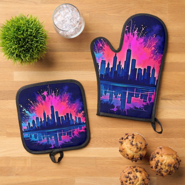 Set De Manoplas Vibrante Cityscape Splash Art (De arriba hacia abajo)