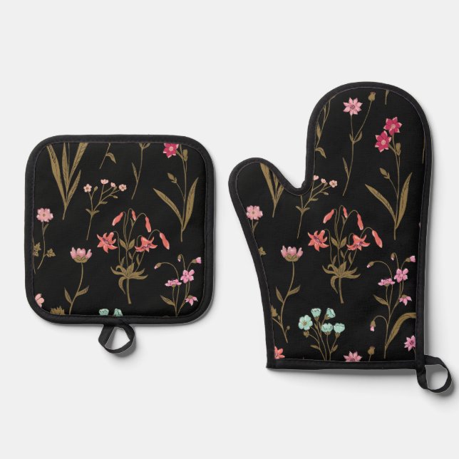Set De Manoplas Vibrante Floral Medley Oven Mitt y Pot Holder (Anverso)