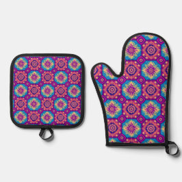 Set De Manoplas Vibrante Moda Boho Mandala Patrón floral