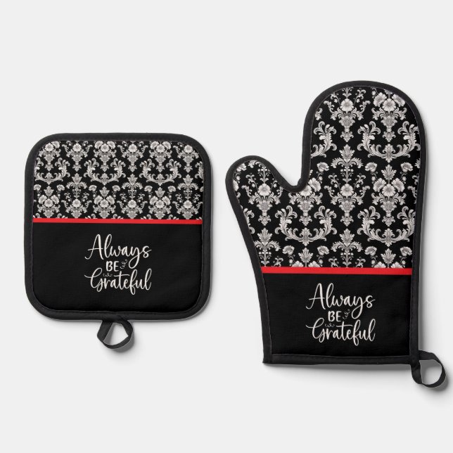 Set De Manoplas Victorian Black and White Damask Pattern (Anverso)