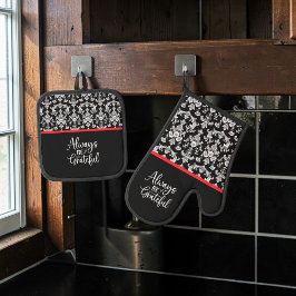 Set De Manoplas Victorian Black and White Damask Pattern