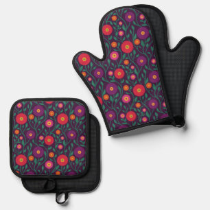 Set De Manoplas Vid floral de mediados de siglo   Ciruela para gui