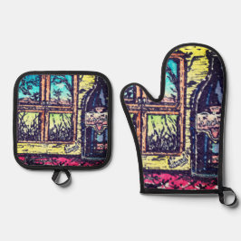 Set De Manoplas Vino con una vista