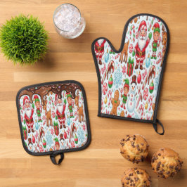 Set De Manoplas Vintage Retro Red Candy Cane Wonderland Christmas