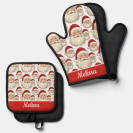 Set De Manoplas Vintage Retro Santa Face White