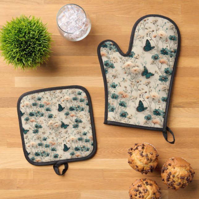 Set De Manoplas Vintage Spring Flowers and Butterflies (De arriba hacia abajo)