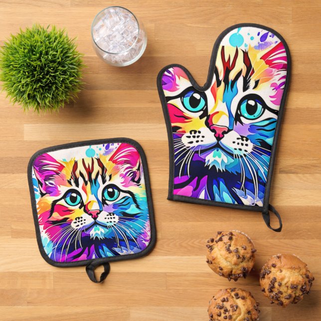 Set De Manoplas Vivid Kitty Vibes Design (De arriba hacia abajo)