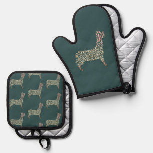 Set De Manoplas Warm Gold Gradient Paw Print Dog Silhouette Fabric