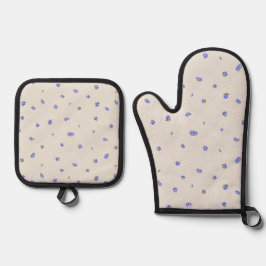 Set De Manoplas Warm Stone Japanese Gentian Floral Pattern
