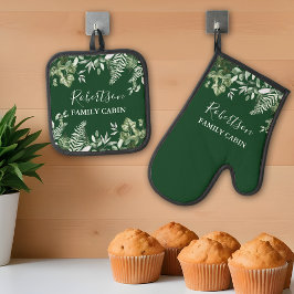 Set De Manoplas Watercolor Ivy Ferns Sage Family Cabaña Verde