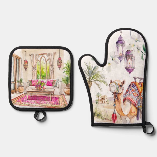 Set De Manoplas Watercolor Moroccan Kitchen Artistry (Anverso)