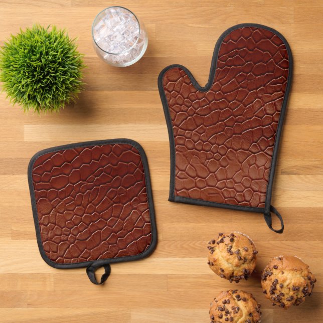Set De Manoplas Western Brown Leather Look Animal (De arriba hacia abajo)