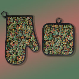 Set De Manoplas Whimsey de los bosques de árboles de Navidad