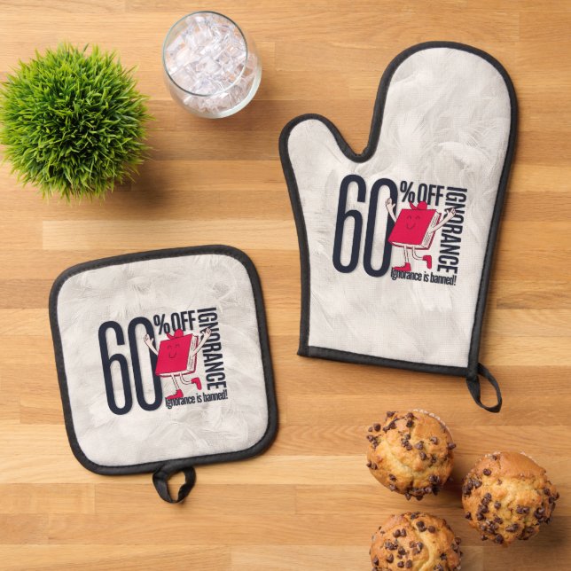Set De Manoplas Whimsical 60 Percent Off Ignorance Book Lover Oven (De arriba hacia abajo)