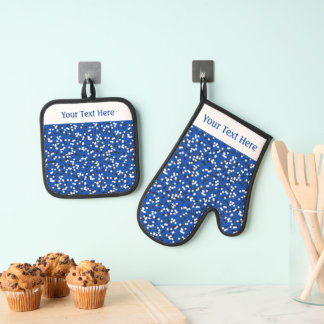 Set De Manoplas Whimsical Blue Polka Dot Doodles Pattern