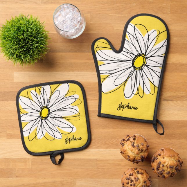 Set De Manoplas Whimsical Daisy Personalizado Texto y puede editar (De arriba hacia abajo)