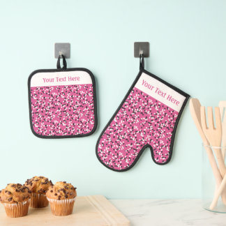 Set De Manoplas Whimsical Pink Polka Dot Doodles Pattern