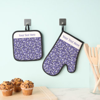 Set De Manoplas Whimsical Purple Polka Dot Doodles Pattern